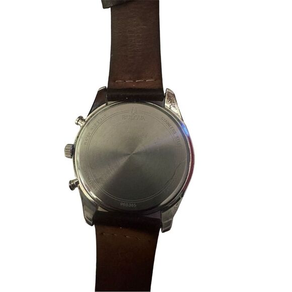 Bulova Men's Chronograph Brown Leather Strap Watch Silver Case Analog - Picture 2 of 4